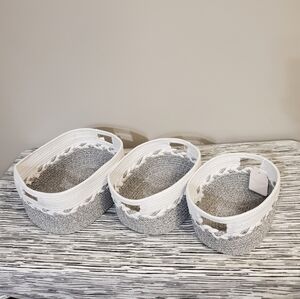 White and Gray Woven Storage Baskets